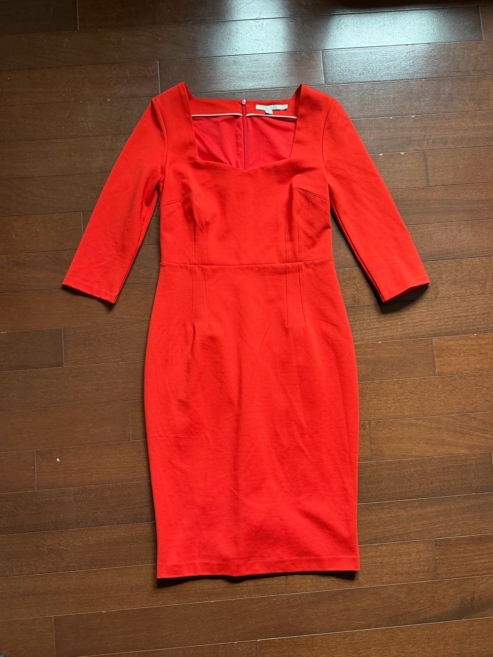 Boden Red Square-Neck Sheath Dress with Three-Quarter Sleeve Size 6R